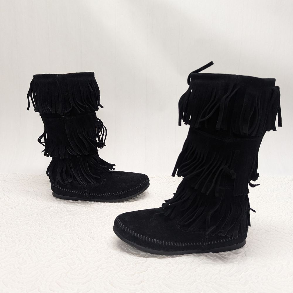 MINNETONKA | 3 Layer Suede Fringe Boots sz 9 - Picture 9 of 9